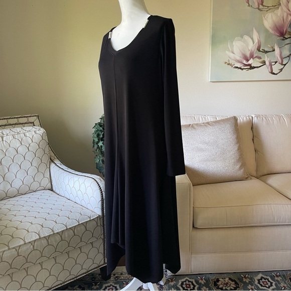 ZOE by Michael Phillips Black Handkerchief Dress With Embellished Collar - Picture 3 of 16